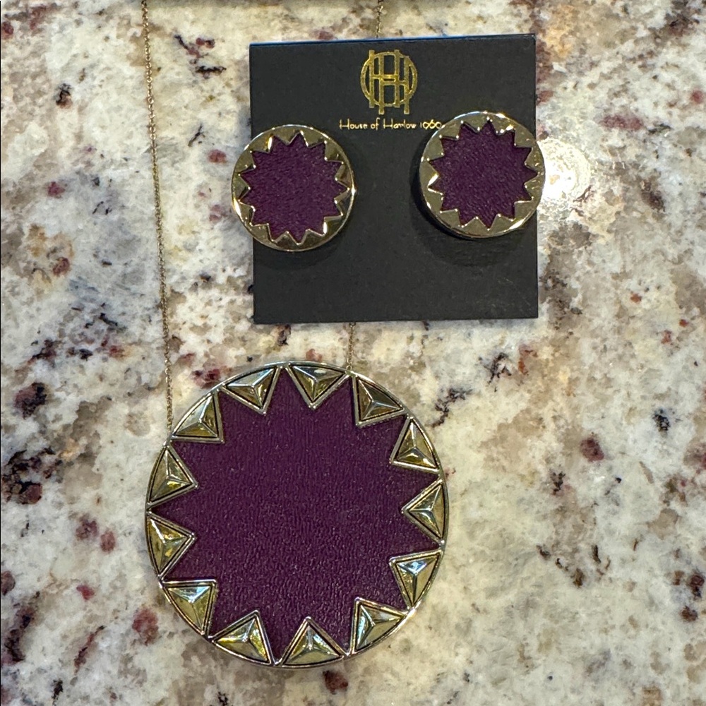 House of Harlow 1960 Aubergine and Gold Necklace & Earrings Set